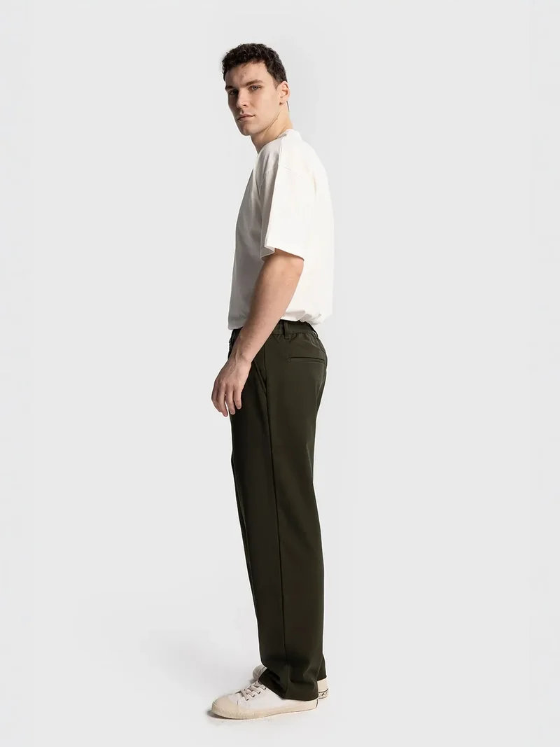 Giesto Khaki Green GIESTO Pleated Straight Leg Pants for Men | Best Price UAE